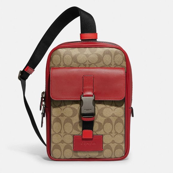 Coach Track Pack In Colorblock Signature Red Brown - Picture 2 of 11